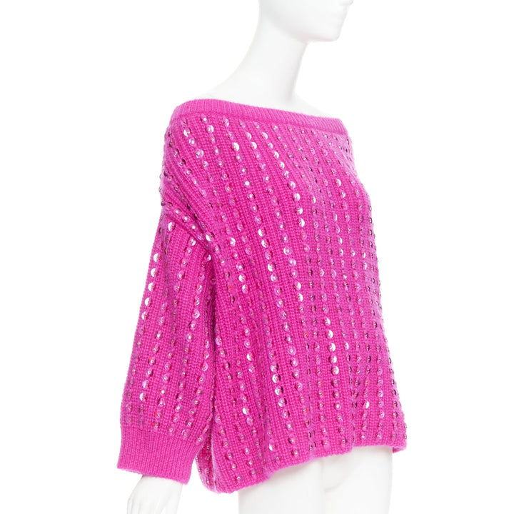 VALENTINO 2022 Pier Paolo Piccioli hot pink mohair blend jewel sweater S
