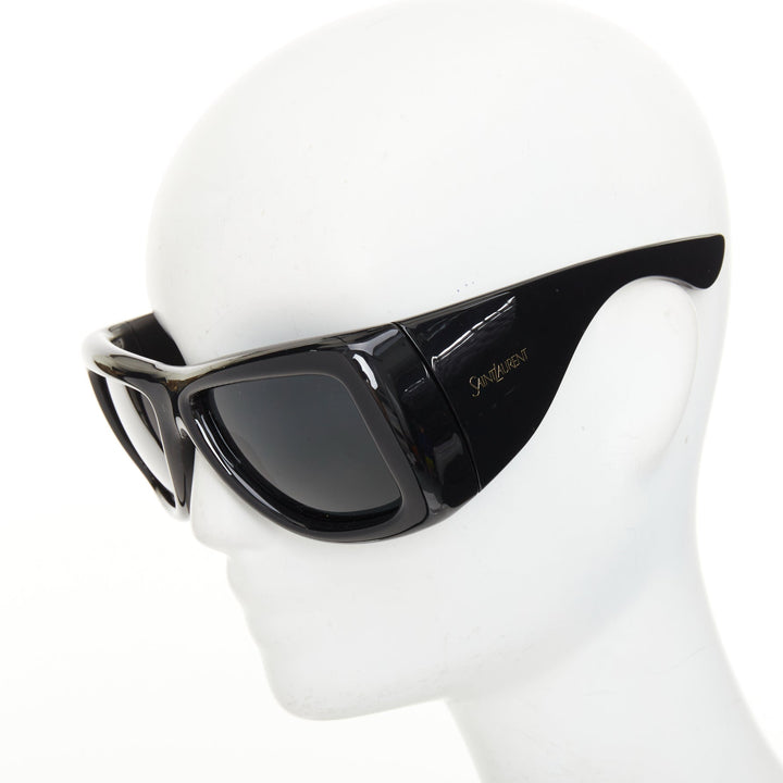SAINT LAURENT 2023 SL 564 Mask black oversized glossy wrap shield sunglasses
