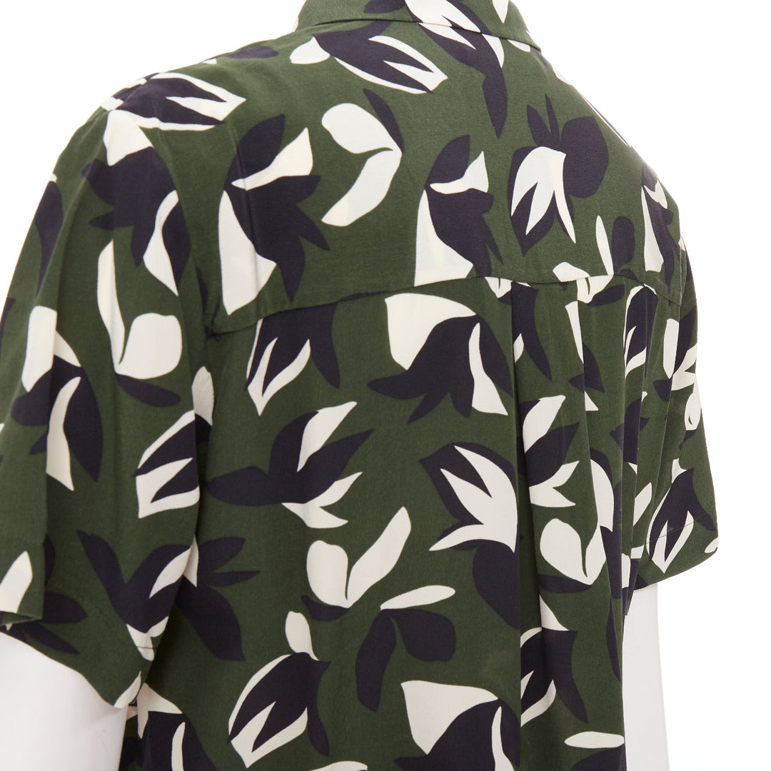 MATTEAU  100% silk  green black geometric print shirt pant set UK6 XS