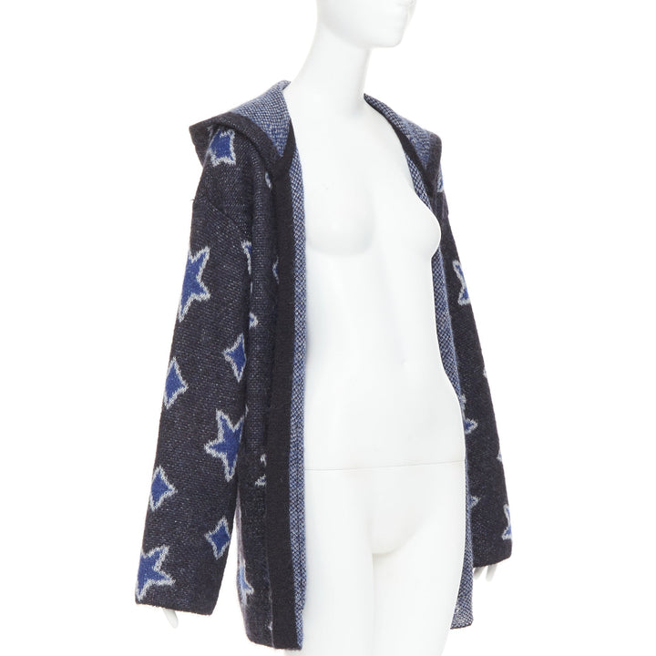 SAINT LAURENT Hedi Slimane 2016 super kid mohair navy star intarsia cardigan XS