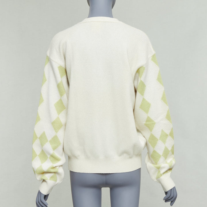 GIANNI VERSACE Vintage yellow green argyle wool cashmere cardigan IT50 L