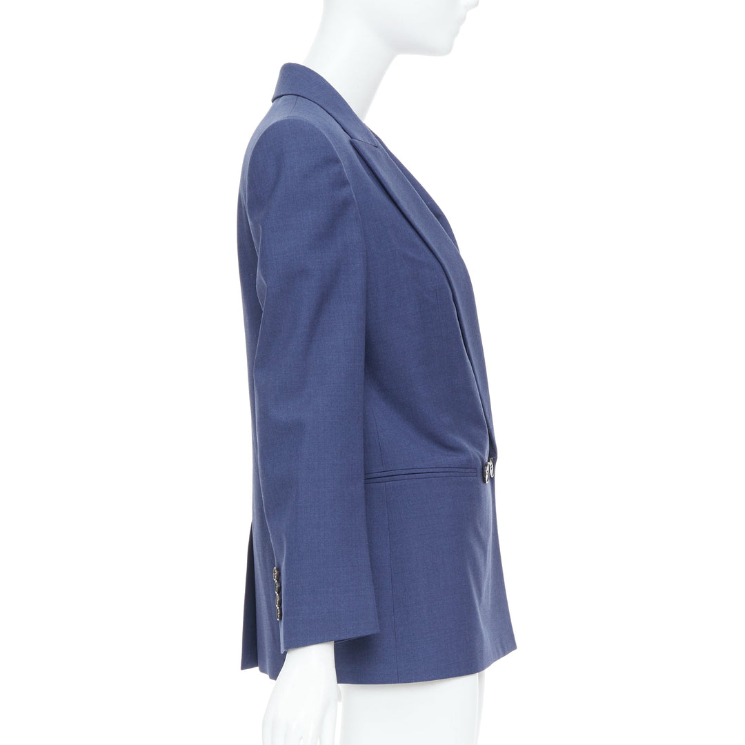 ALEXANDER MCQUEEN 2021 blue double breasted wool tailoring suit blazer IT36 XXS