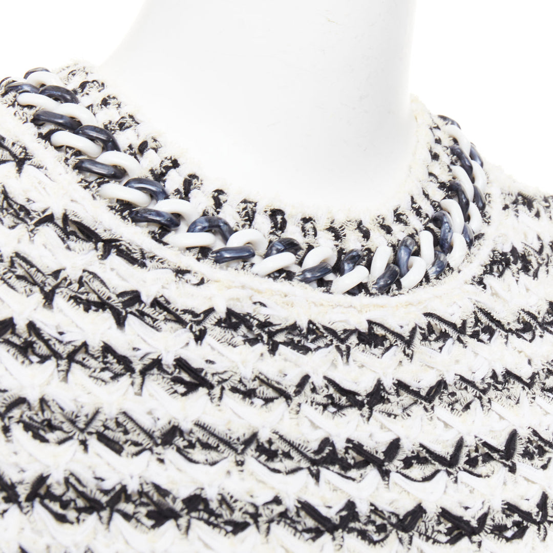 CHANEL 19P black white cotton tweed tweed chunky resin chain trim dress FR34 XS
