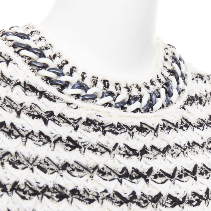 CHANEL 19P black white cotton tweed tweed chunky resin chain trim dress FR34 XS