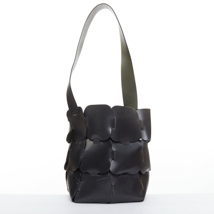 PACO RABANNE Bucket black puzzle leather patch medium shoulder bag