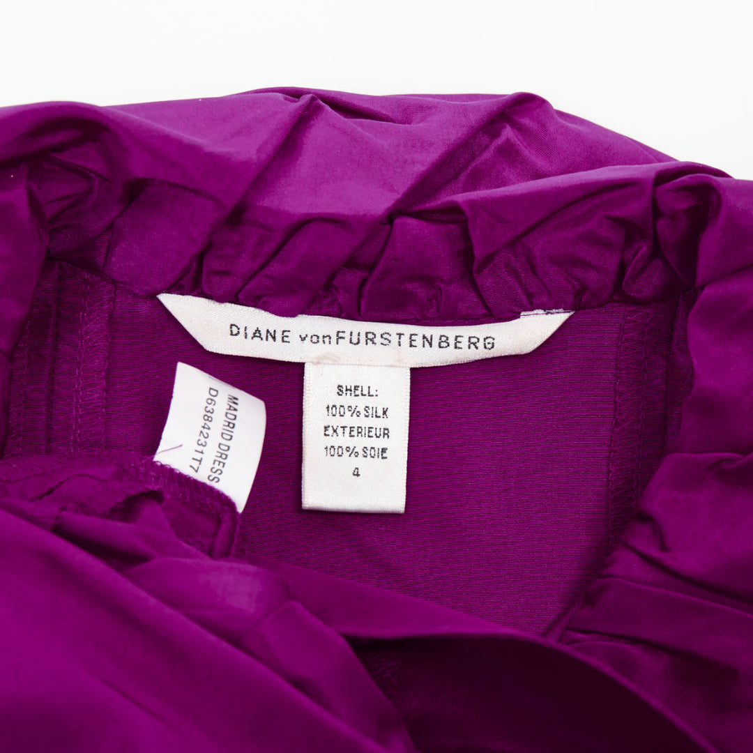 DIANE VON FURSTENBERG Madrid fuchsia silk pleated cuff scallop mini dress US4 S