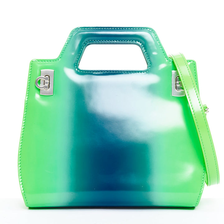FERRAGAMO Maximilian Davis 2023 Runway Mini Wanda green blue airbrush calf bag