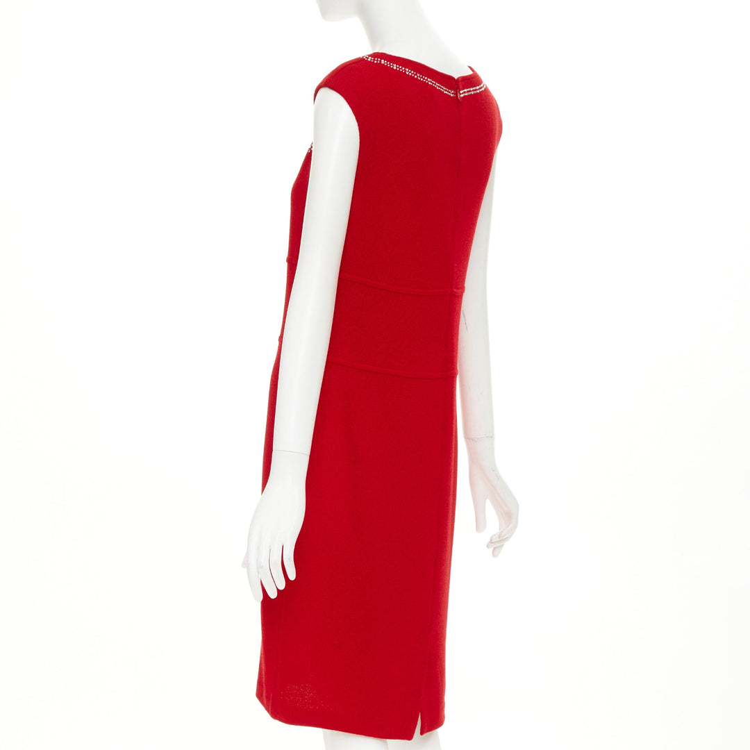 ST JOHN COUTURE Red crystal embellished scoop neck knit dress US8 M