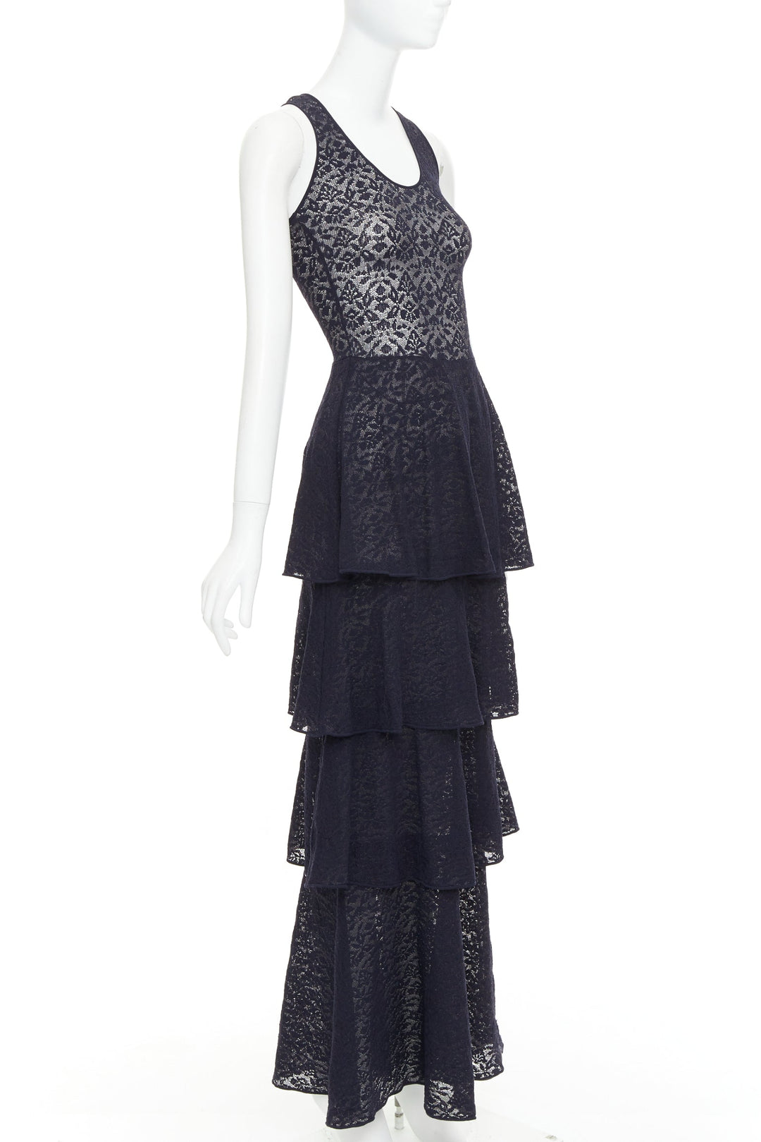 STELLA MCCARTNEY navy sheer floral lace layered tier dress IT40 S