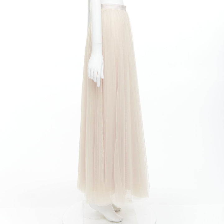 NEEDLE & THREAD champagne tulle ribbon trim waist midi skirt UK6 XS