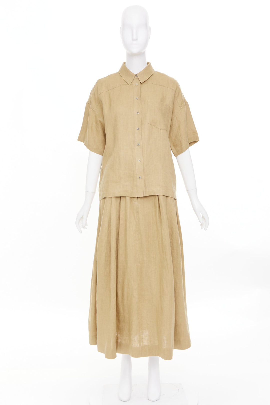 MARA HOFFMAN 2022 sand hemp utility short sleeve shirt midi skirt set XS