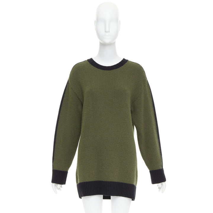 CHRISTIAN DIOR J'adior 8 navy green wool cashmere ringer sweater FR38 M