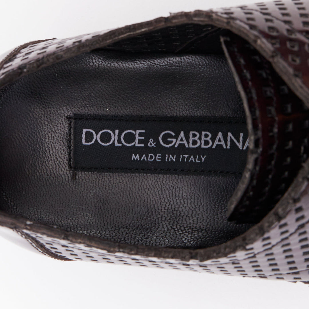 DOLCE GABBANA dark burgundy patent perforated square lace up brogues UK6 EU40