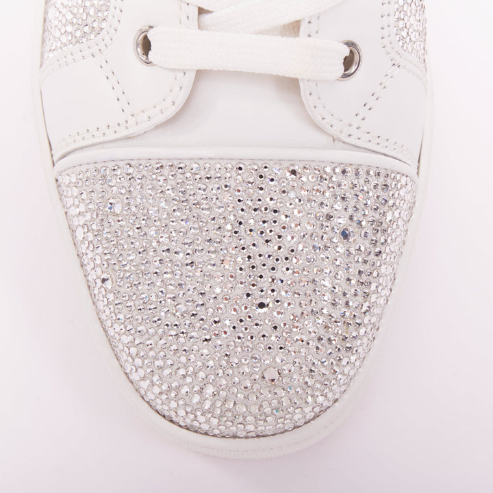 CHRISTIAN LOUBOUTIN Louis Strass white leather crystal hi top sneaker EU44.5