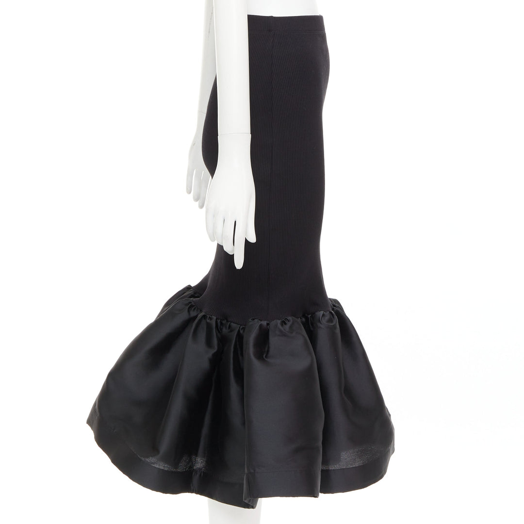 MARQUES ALMEIDA black organic cotton blend ribbed mermaid ruffle skirt XS