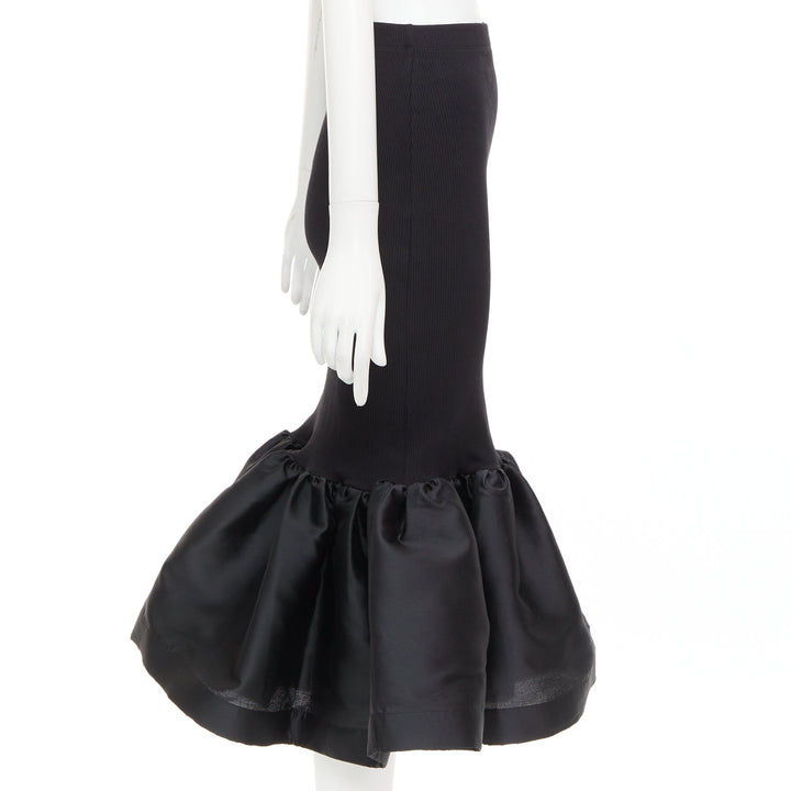 MARQUES ALMEIDA black organic cotton blend ribbed mermaid ruffle skirt XS