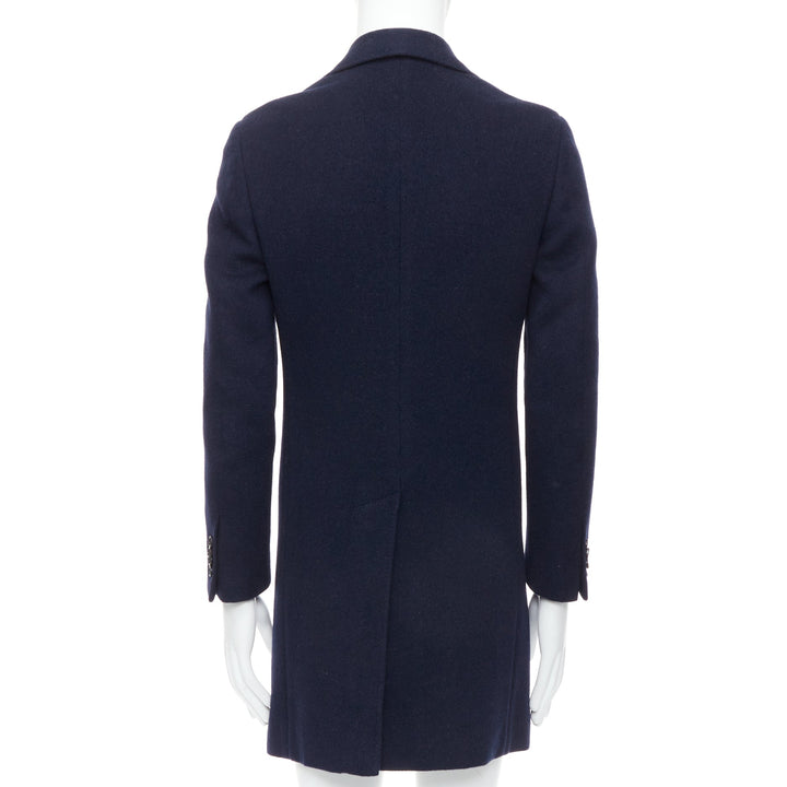 CANALI Kei 100% wool navy blue single vent long coat IT44 XS