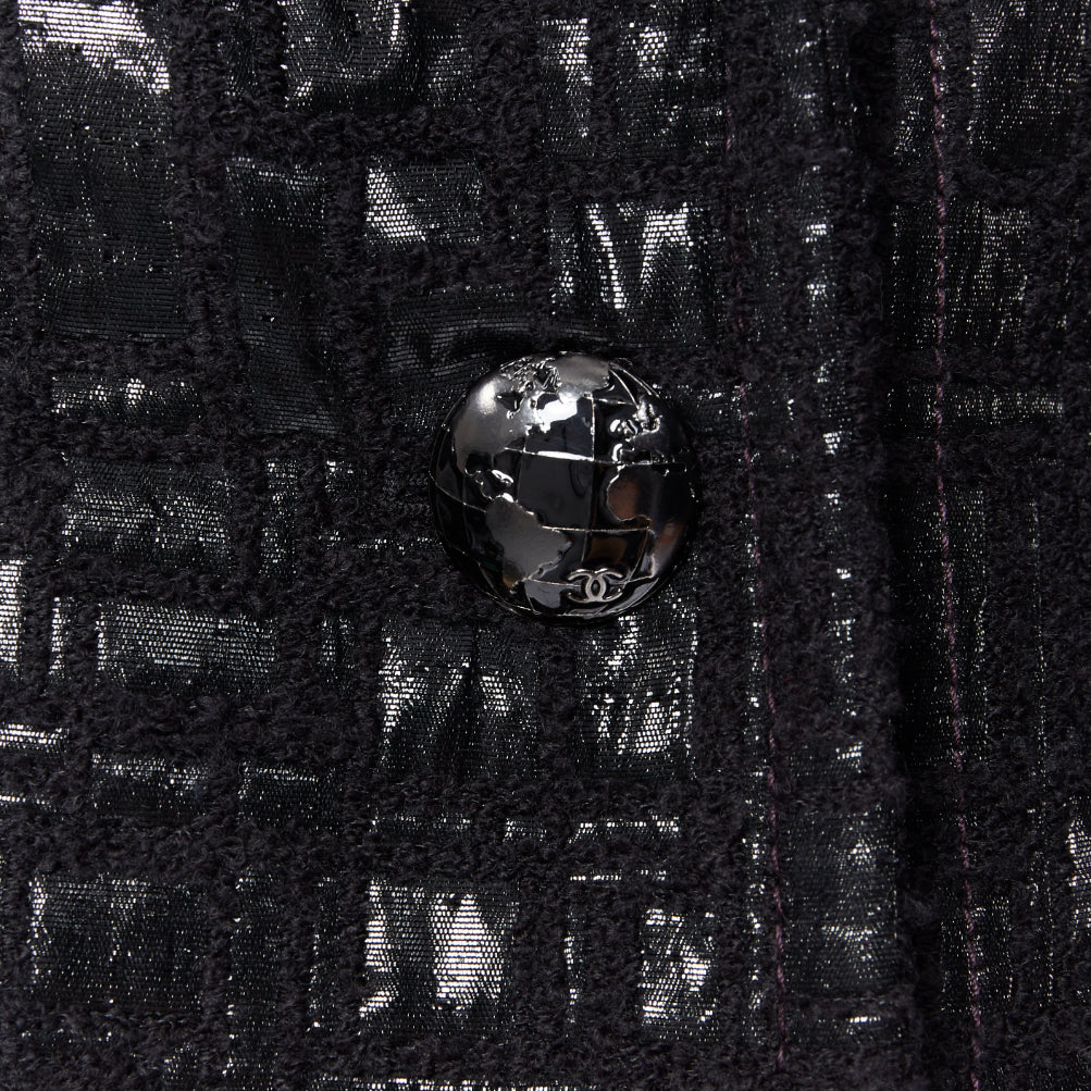 runway CHANEL 13A cyber tweed bomber sleeve double breasted black jacket FR36