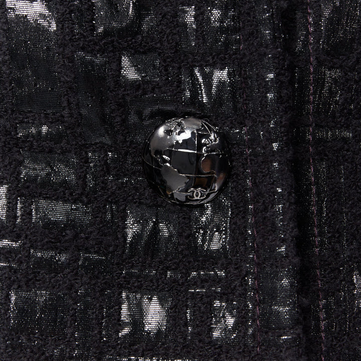 runway CHANEL 13A cyber tweed bomber sleeve double breasted black jacket FR36