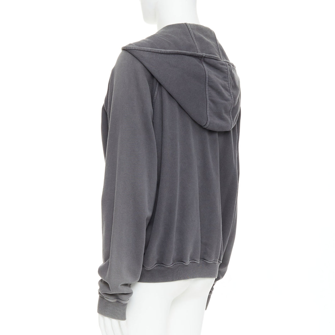 HAIDER ACKERMANN grey washed cotton raglan pocketed zip up hoodie top S