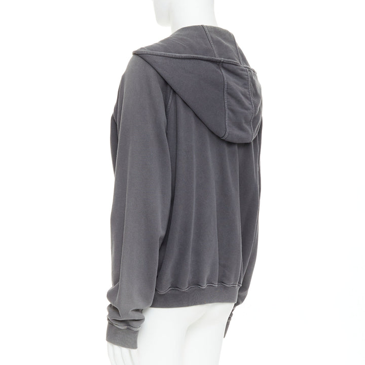 HAIDER ACKERMANN grey washed cotton raglan pocketed zip up hoodie top S