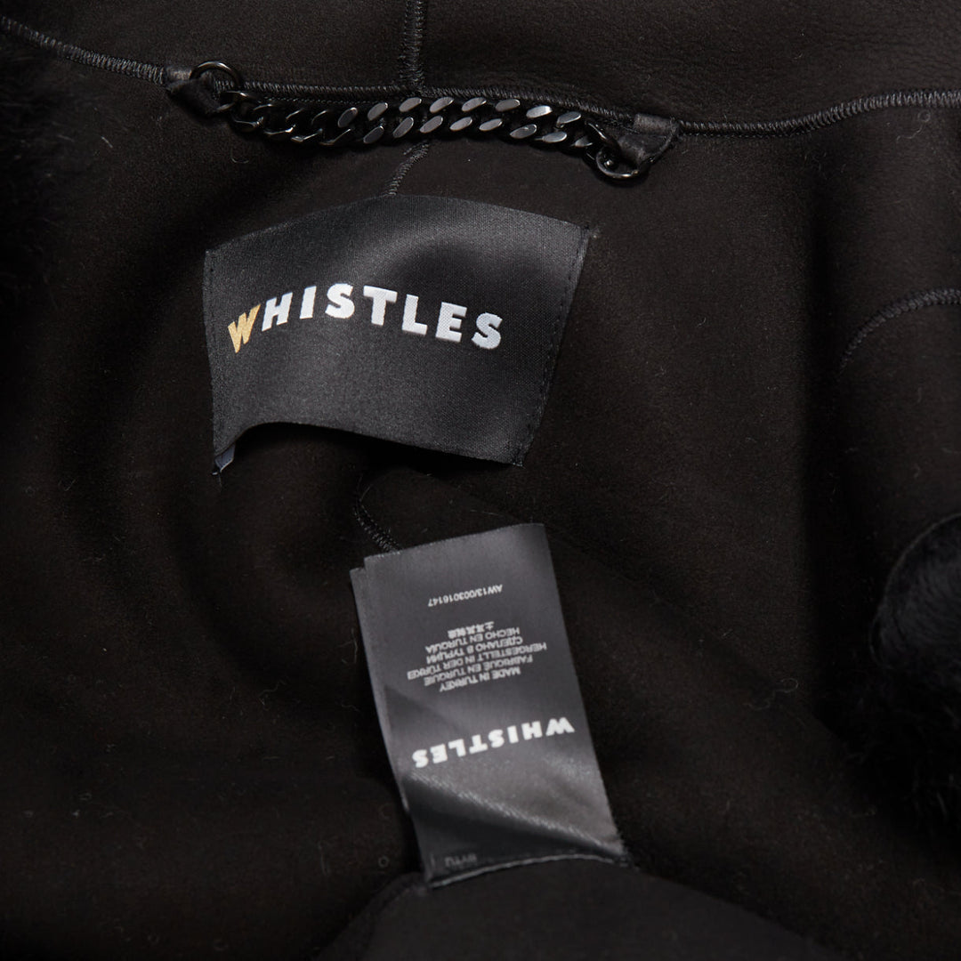 WHISTLES black 100% lamb leather fur high vest jacket XS