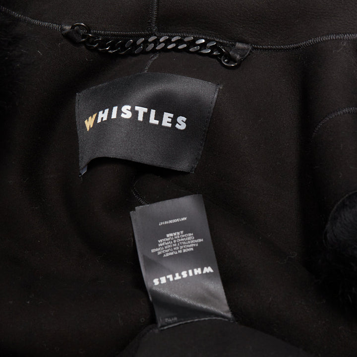 WHISTLES black 100% lamb leather fur high vest jacket XS