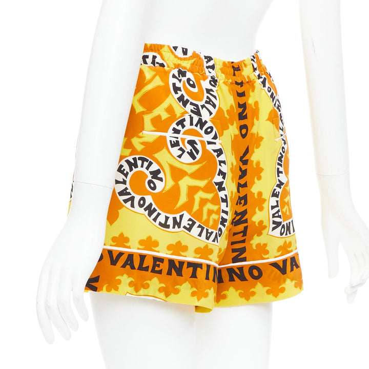 VALENTINO 2022 100% silk crepe yellow bandana print wide shorts IT36 XXS