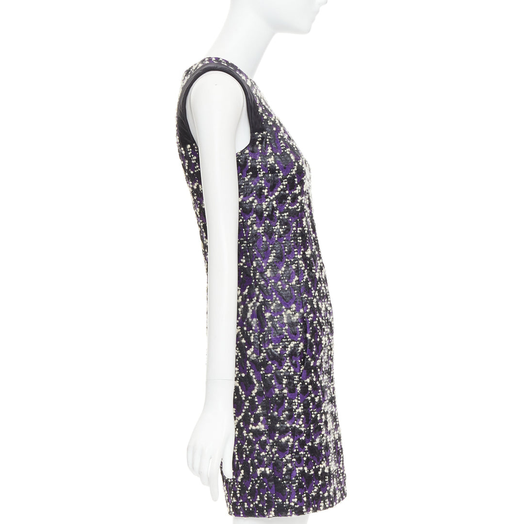VERSACE purple black white tweed black jacquard sleeveless dress IT38 XS