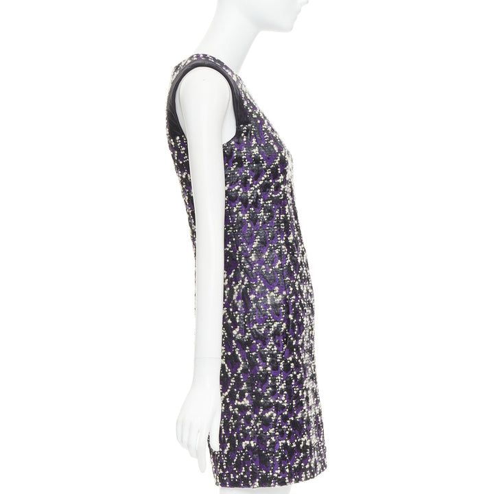 VERSACE purple black white tweed black jacquard sleeveless dress IT38 XS
