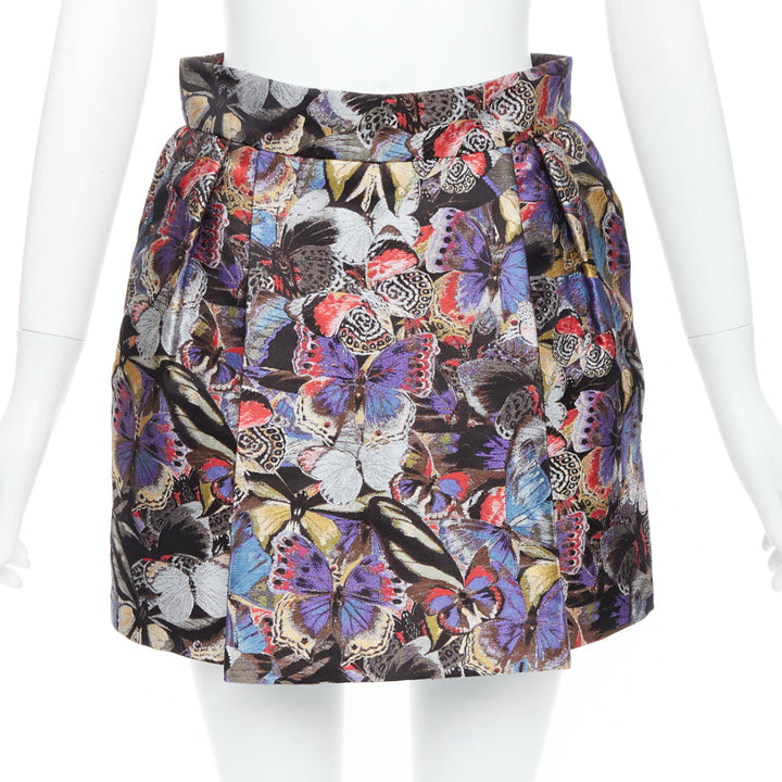 VALENTINO purple silk blend butterfly jacquard high waisted skirt IT38 XS