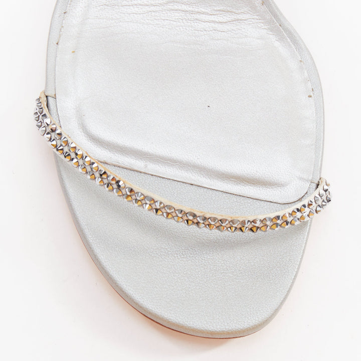 RENE CAOVILLA Cleo 45 silver strass crystal wrap around block heels EU37.5
