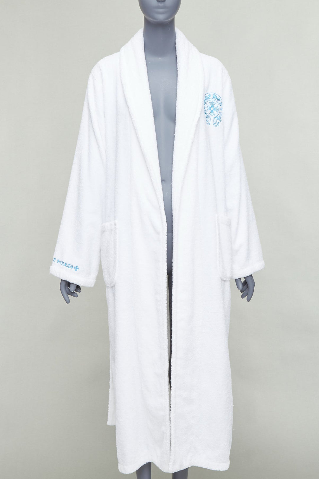 rare CHROME HEARTS white turkish cotton blue embroidery logo robe M