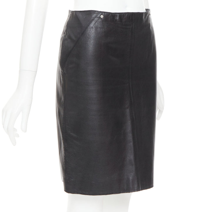 VERSACE SPORT Vintage black leather medusa print pencil skirt IT40 S