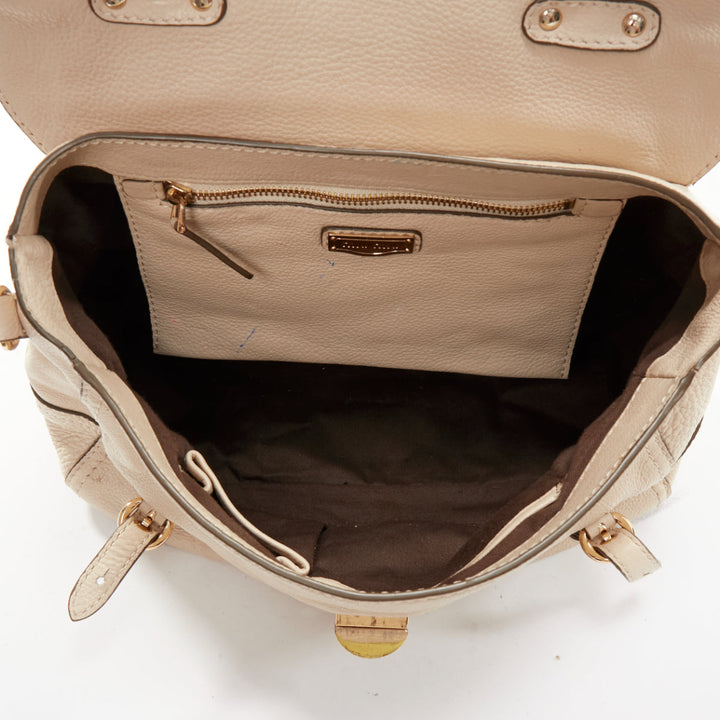 MIU MIU Cervo beige textured leather gold logo turnlock satchel bag