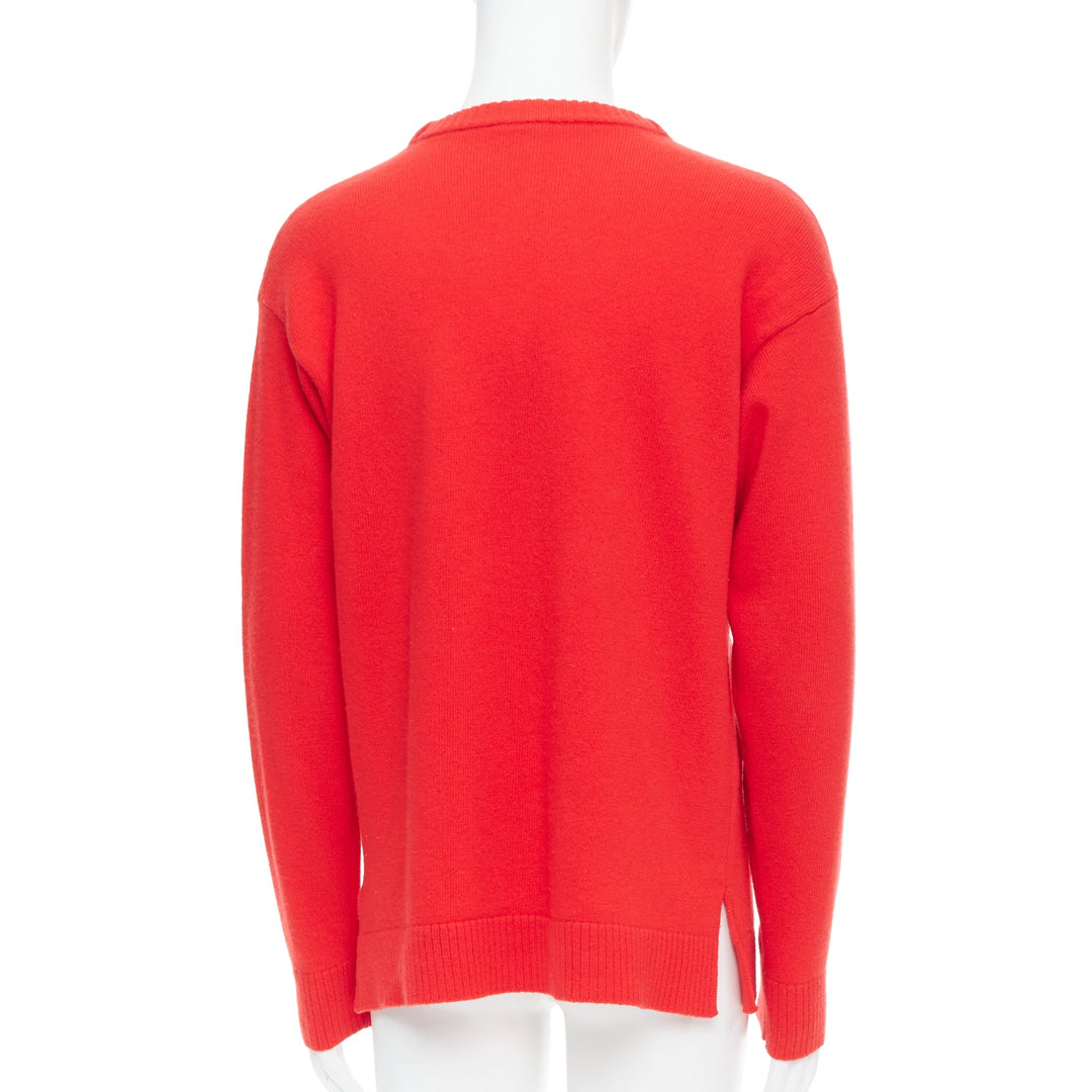 LOEWE 100% wool red black anagram logo long sleeve sweater S