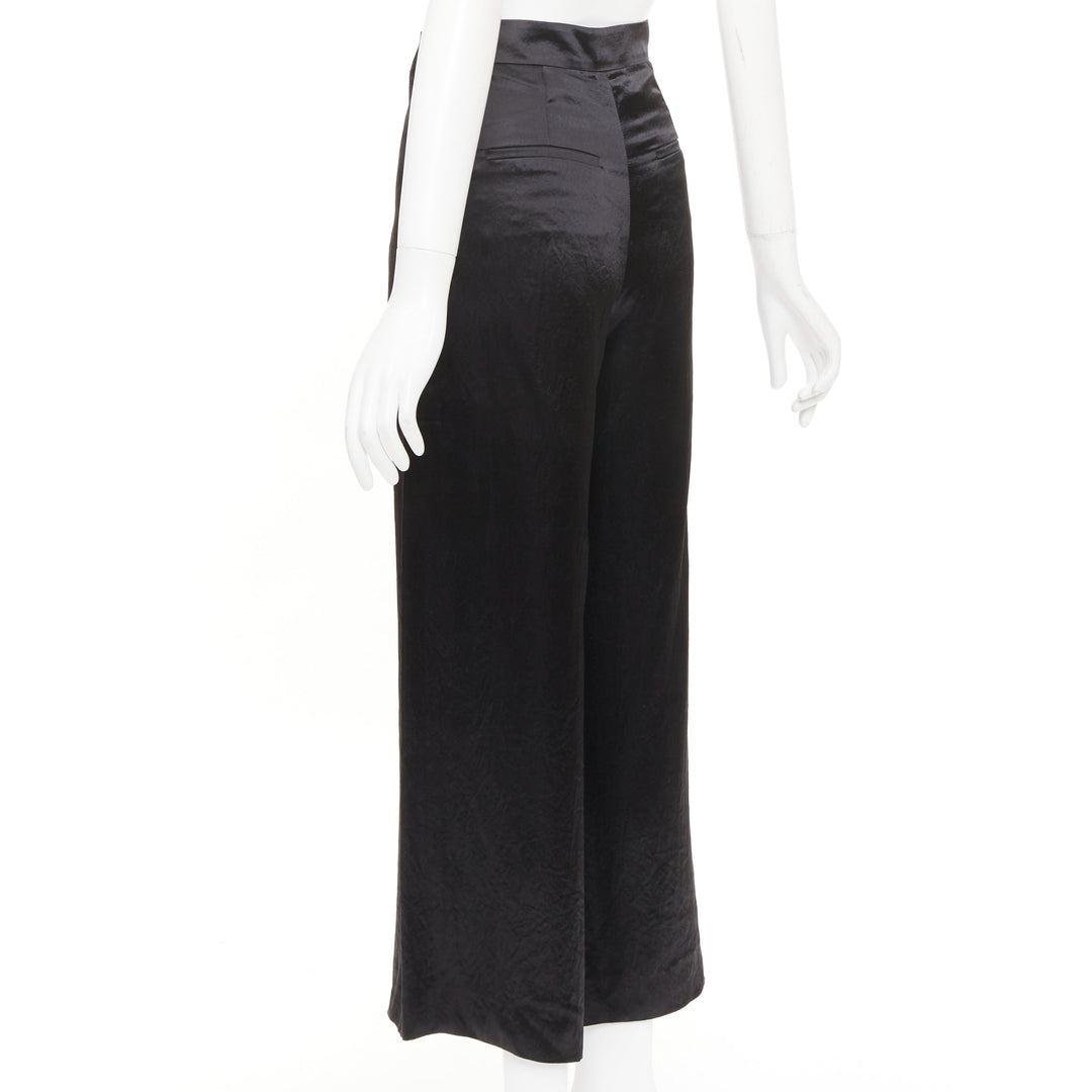 CHANEL 2021 Runway black silk wide leg cc resin button sailor trousers FR34 XS