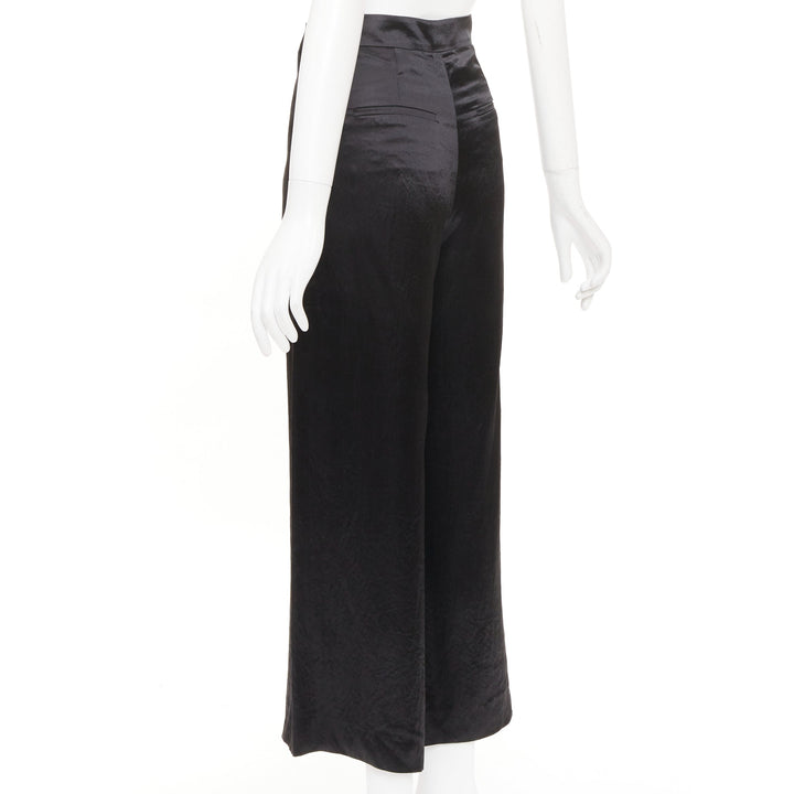 CHANEL 2021 Runway black silk wide leg cc resin button sailor trousers FR34 XS