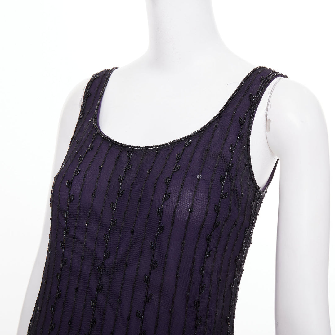 LAUNDRY BY SHELLI SEGAL Vintage purple embroidered beaded shell dress P