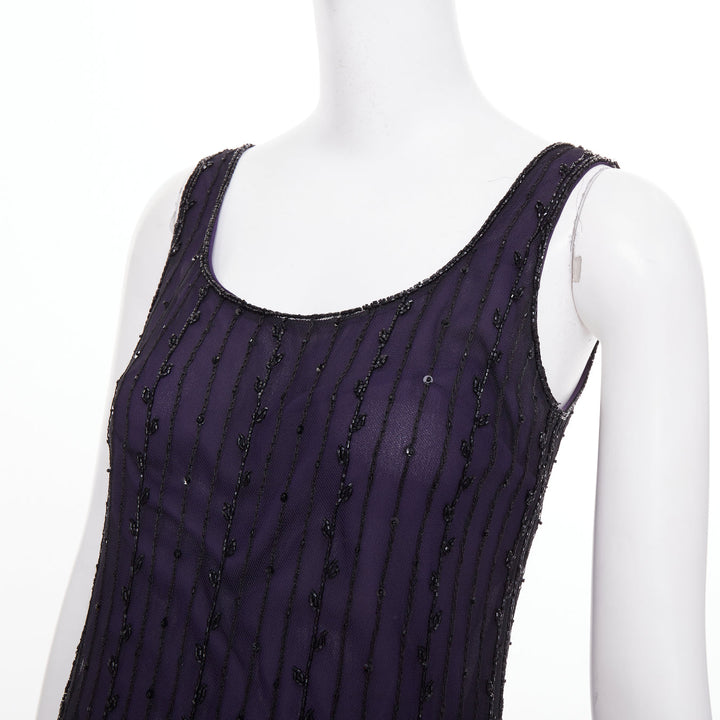 LAUNDRY BY SHELLI SEGAL Vintage purple embroidered beaded shell dress P
