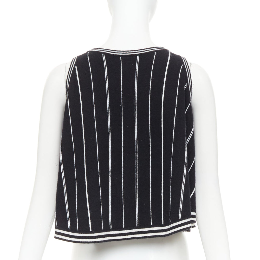 CHANEL 2015 100% cashmere black white striped A-line flared crop tank FR 34/36