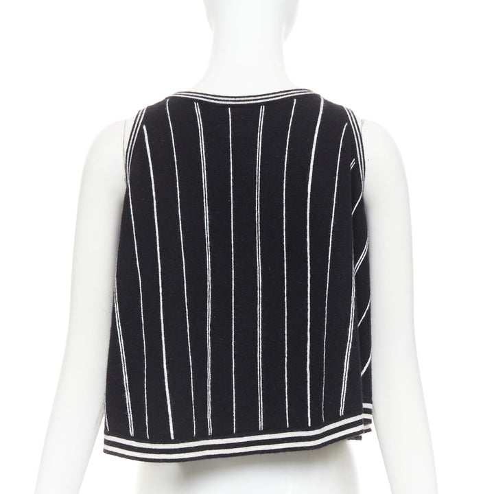 CHANEL 2015 100% cashmere black white striped A-line flared crop tank FR 34/36