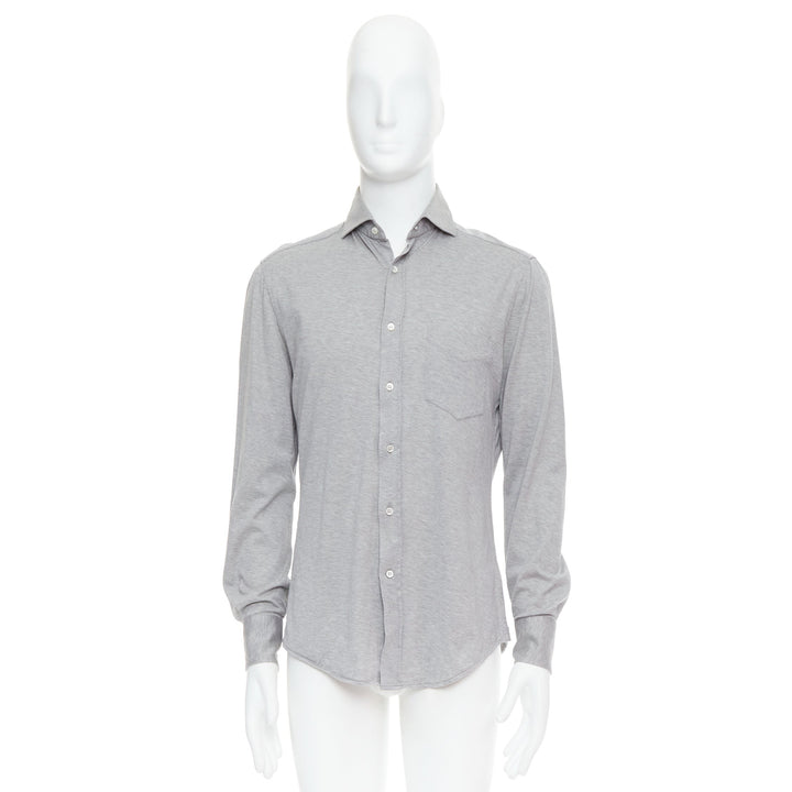 BRUNELLO CUCINELLI grey cotton slim fit pocketed button down shirt XS