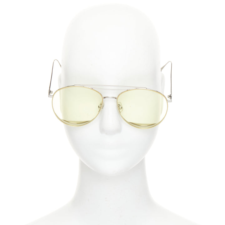 GENTLE MONSTER Odd Odd 02 yellow flat lens silver aviator sunglasses