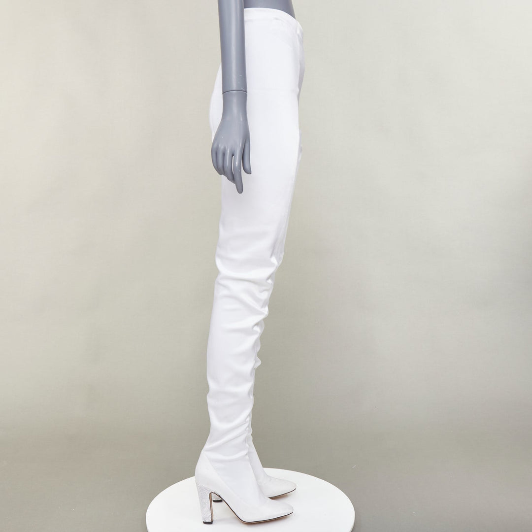 ALEXANDRE VAUTHIER white satin silver crystal block heel pantashoes EU40