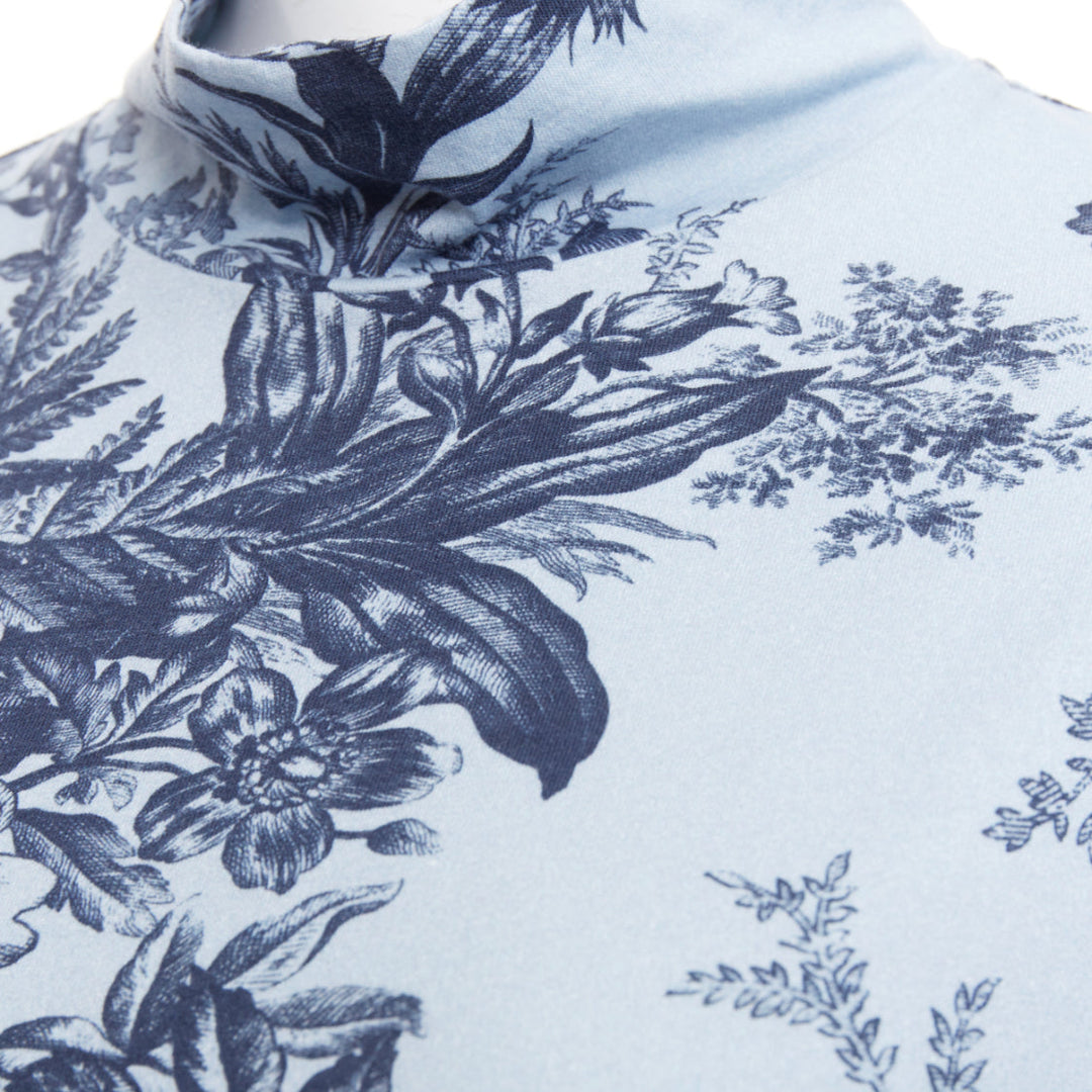 ERDEM 2022 Victor blue cotton Pembridge floral toile print turtleneck tshirt XL
