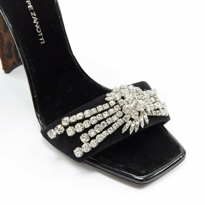 GIUSEPPE ZANOTTI 2017 Sabine black suede crystal embellished leopard sandal EU39