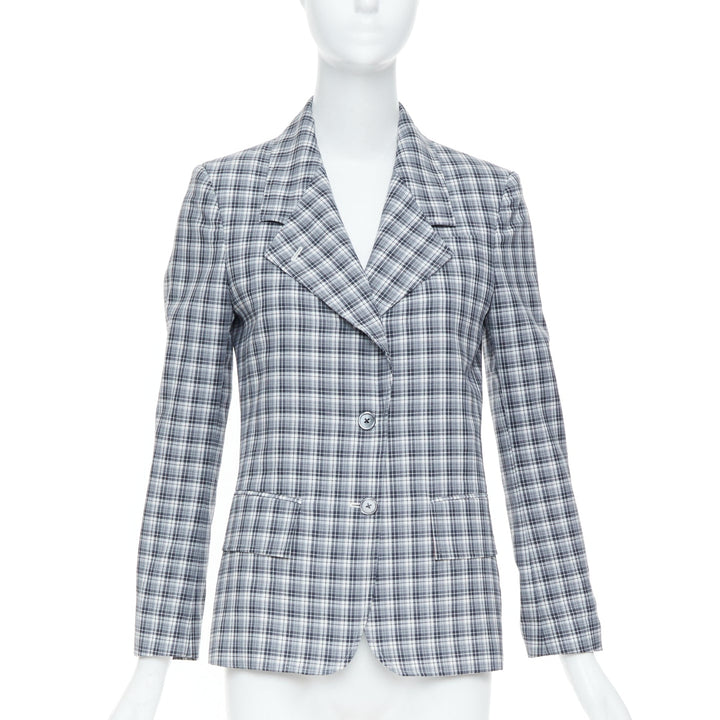 THOM BROWNE grey navy plaid wool multicolor silk lined tailoring blazer IT40 S