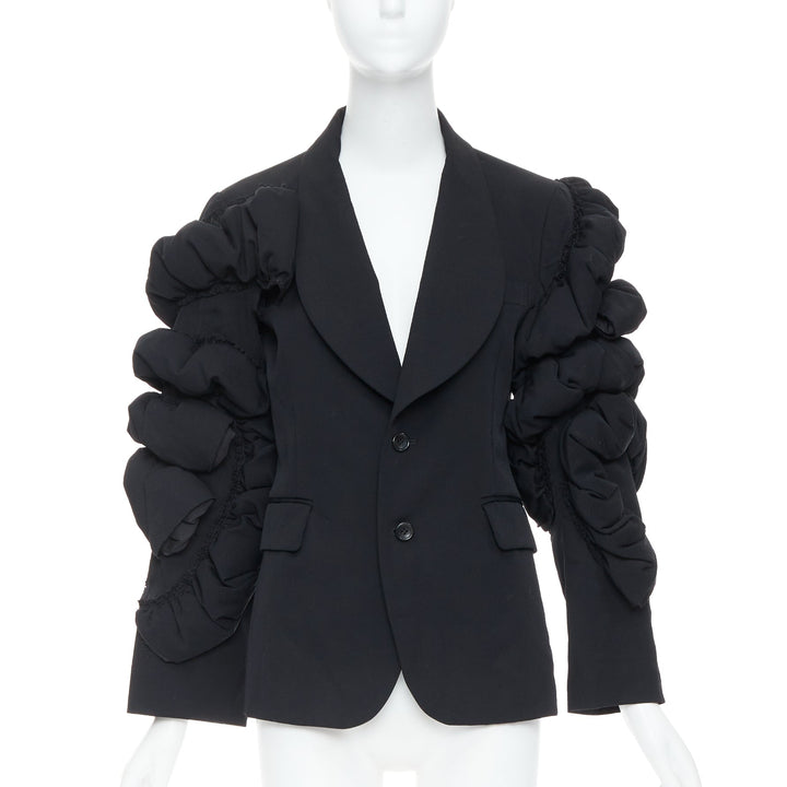 COMME DES GARCONS 2013 black wool tiered puff sleeve blazer jacket S