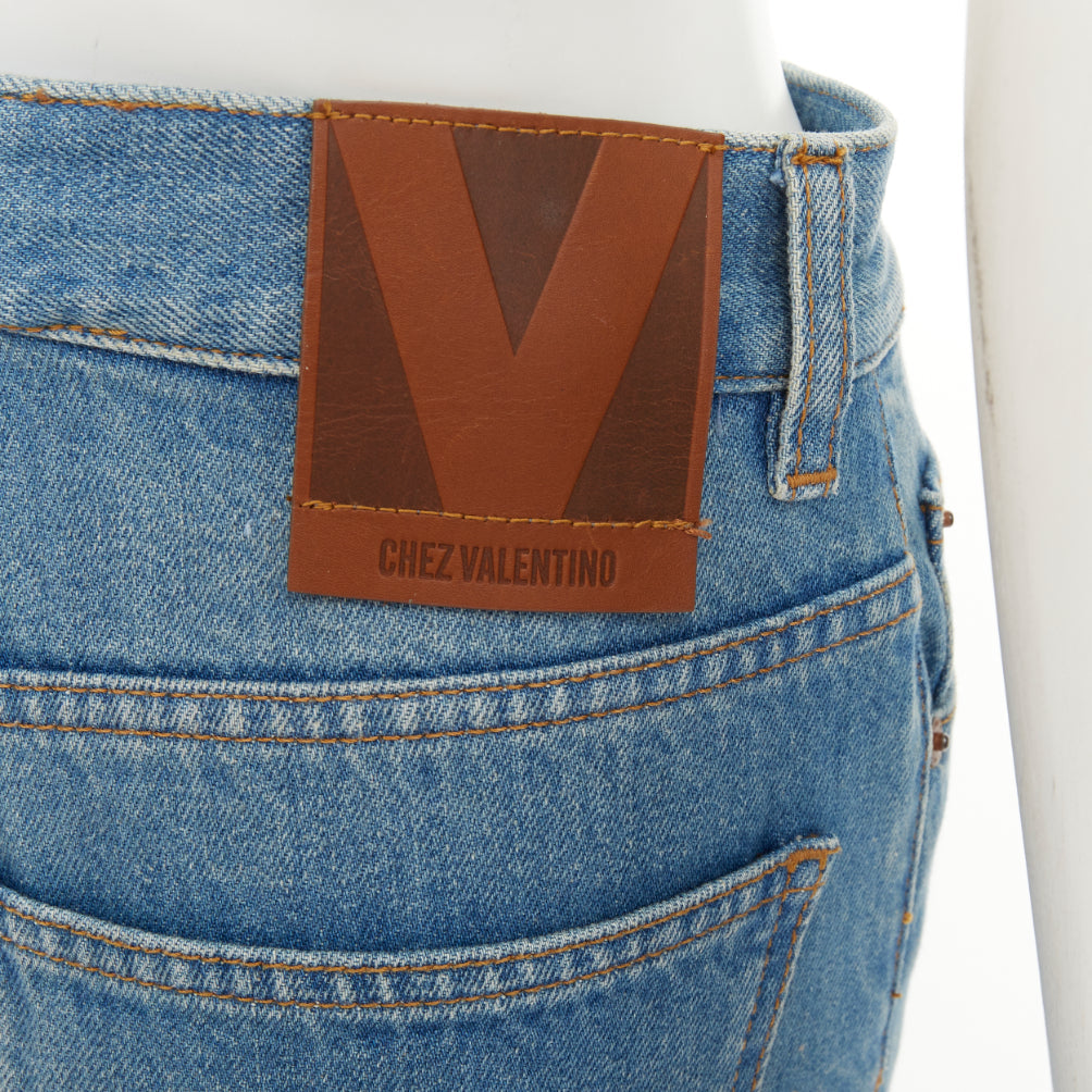 VALENTINO 2025 Runway blue washed green embroidered beaded hem denim jeans 25S